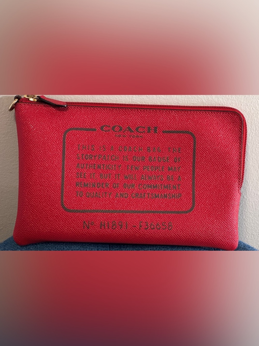 Coach Red Textured Leather Storypatch Pouch